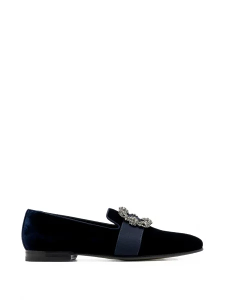 Pantofi loafer Manolo Blahnik de catifea cu cataramă albastru