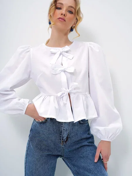 Trend Alaçatı Stili Bluză alb