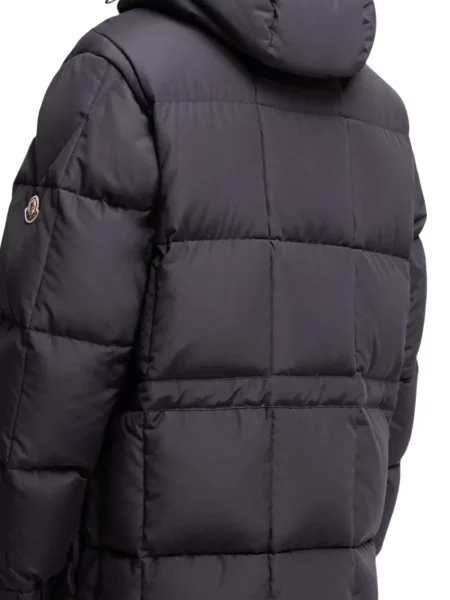 Lung geacă cu puf Moncler cu glugă negru