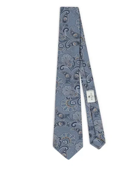 Cravată Etro cu model floral cu imagine din jacard albastru