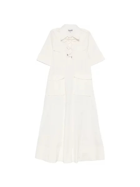 Sukienka Ganni sznurowana koronkowa garniturowa biała