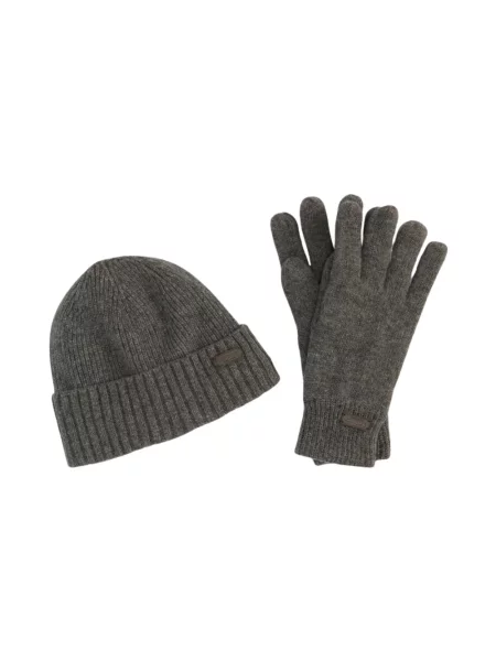 Zestaw czapka i rękawiczki Barbour szare