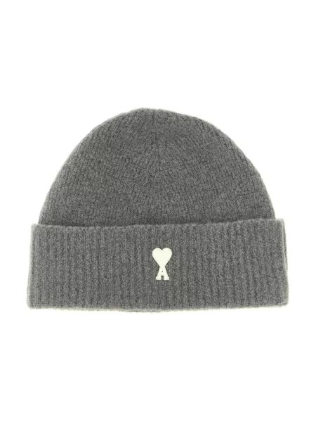 Czapka Ami Paris wełniana z logo w serca szara