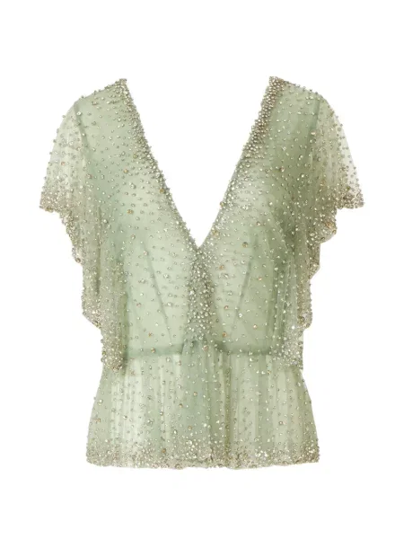 Cu peplum top Costarellos de cristal verde