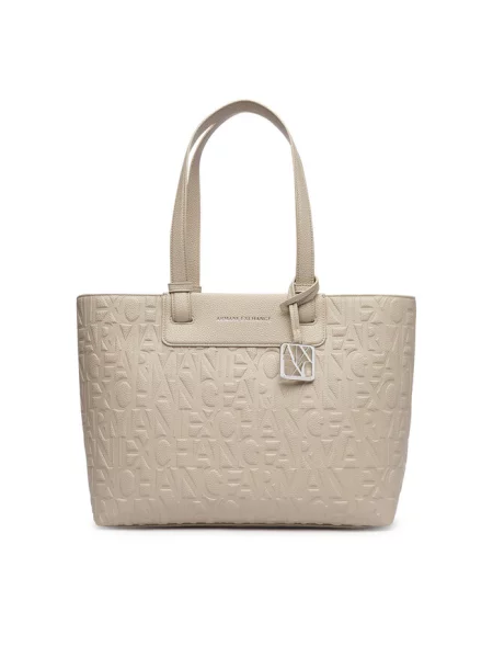 Armani Exchange torebka shopper z imitacji skóry beżowa