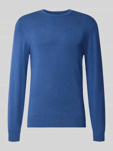 Sweter z dzianiny z prążkowanym okrągłym dekoltem Mcneal granatowy