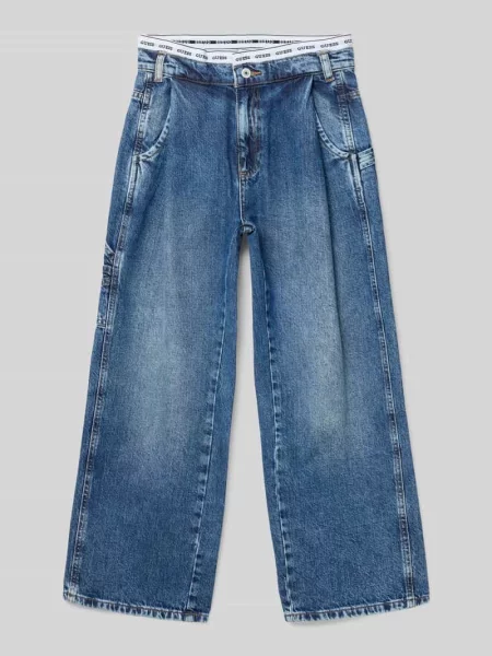Jeansy o kroju straight fit z wyhaftowanym logo Guess niebieskie