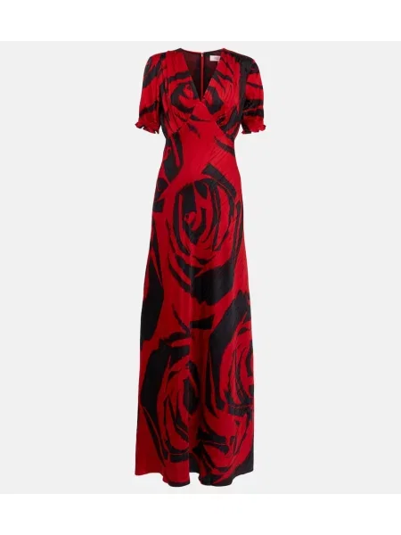Rochie maxi Diane Von Furstenberg cu model floral de costum roșu