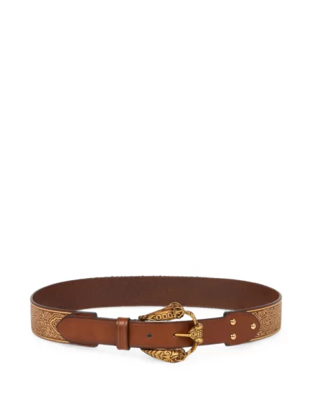 Curea Etro din piele cu imprimeu animal print cu cataramă maro