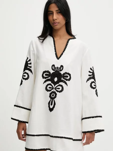 Answear Lab rochie din in mini oversize alb