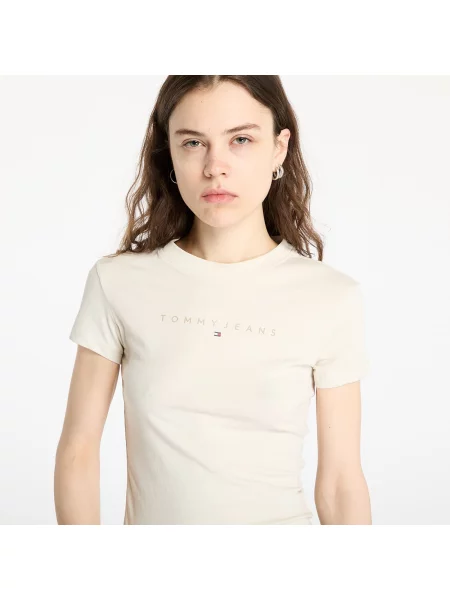 T-shirt z prążkowanym okrągłym dekoltem Tommy Hilfiger beżowa