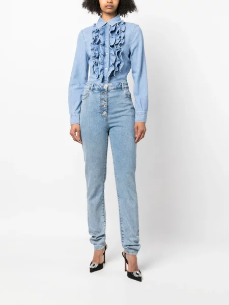 Džinsai Moschino Jeans aukštu liemeniu mėlyna