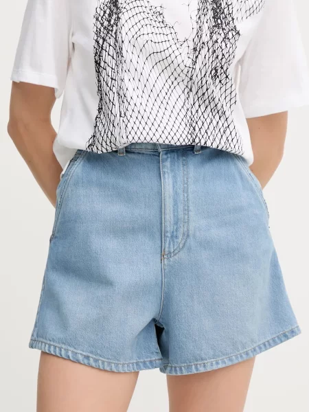 Emporio Armani szorty jeansowe gładkie high waist niebieski