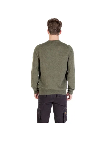 Pulover Lyle & Scott cu decolteu în U verde
