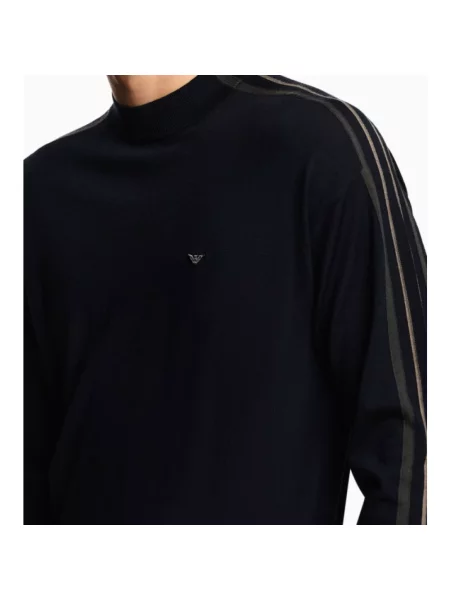 Sweter Emporio Armani wełniany z nadrukiem z dekoltem w serek niebieski