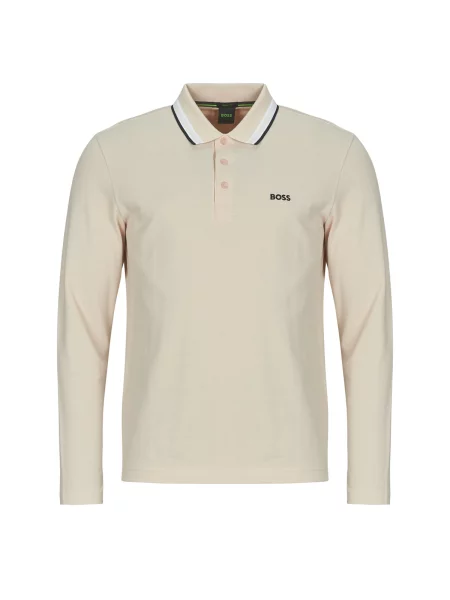 Polo majica Boss z dolgimi rokavi bež