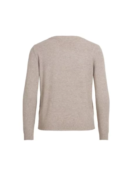Sweter z dzianiny z okrągłym dekoltem model ‘Viril’ Vila beżowy