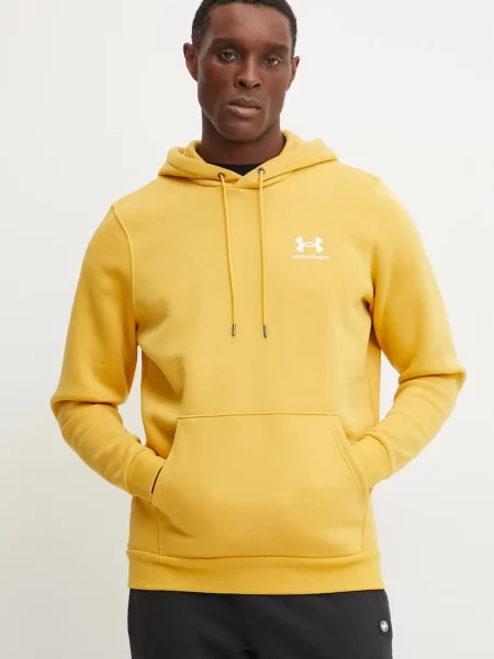 Флийс суичър с качулка Under Armour с качулка с принт жълто