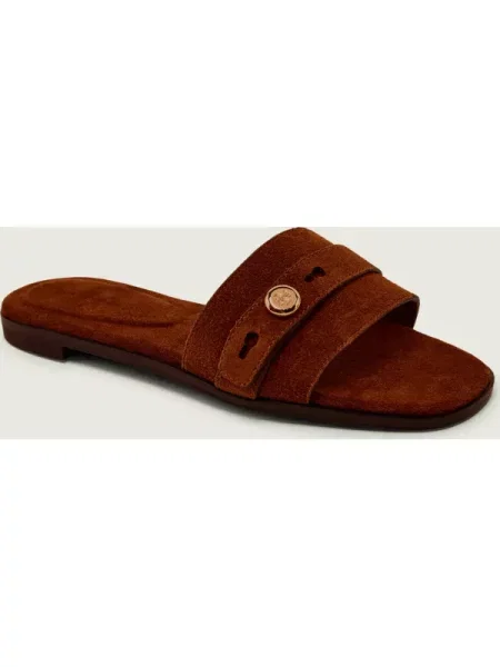 TORY BURCH Șlapi ROMY | piele întoarsă maro
