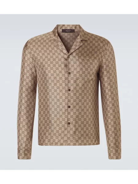 Копринена риза Gucci с принт бежово