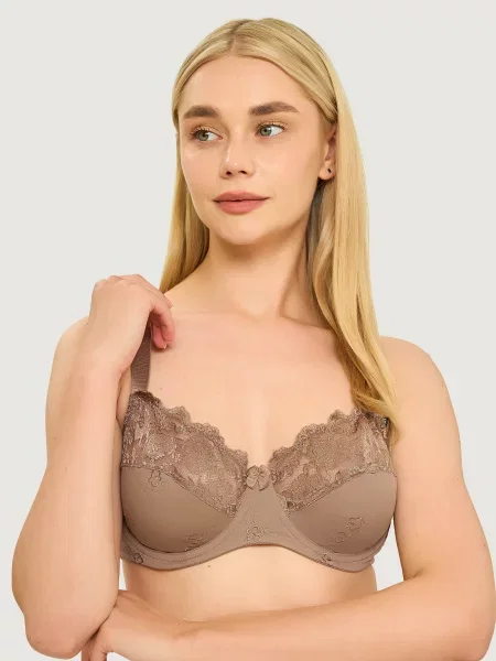 Однотонный бюстгальтер с вышивкой білий