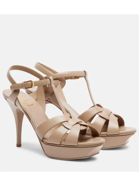 Sandale Saint Laurent din piele cu platformă bej