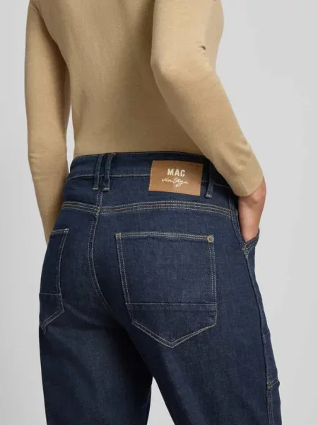 Jeansy o kroju relaxed fit z wpuszczanymi model ‘Iowa Baggy’ Mac granatowe