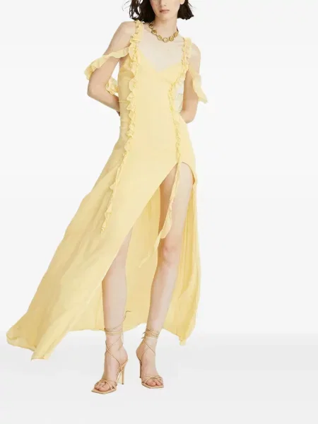 Rochie maxi Céleste cu decolteu în V de costum galben