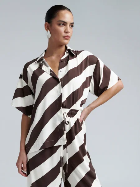 BWLDR Bluză BARCELONA maro închis alb