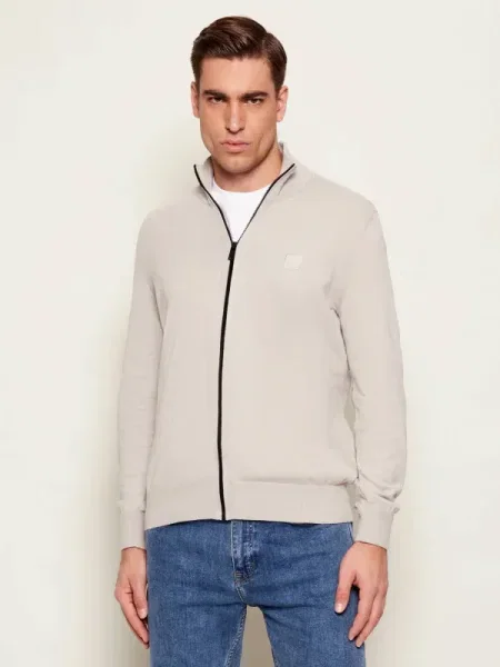 BOSS ORANGE Pulover Kanozip_S | regular fit cu adaos de cașmir gri