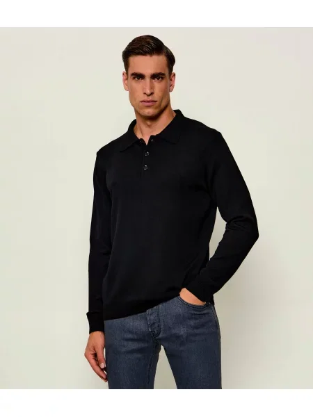Tricou polo Stenströms de lână negru