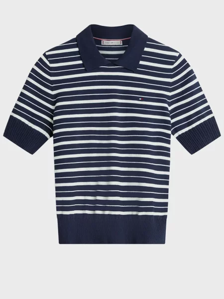 Смугасте поло Tommy Hilfiger з джерсі синє