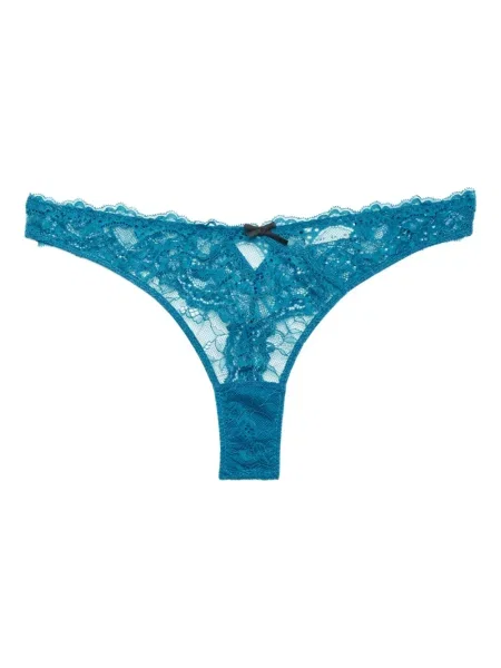 Chiloți tanga Fleur Du Mal cu funde din dantelă albastru