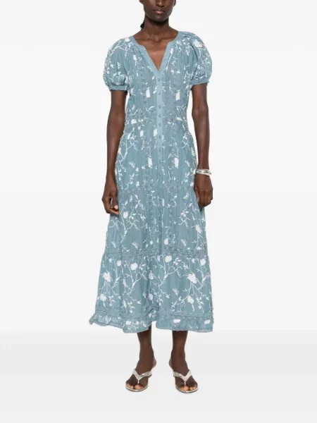 Gėlėtas raštuotas nėriniuotas maxi suknele Alice + Olivia mėlyna
