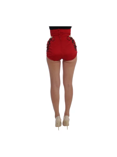 Haftowane jedwabne szorty Dolce And Gabbana czerwone