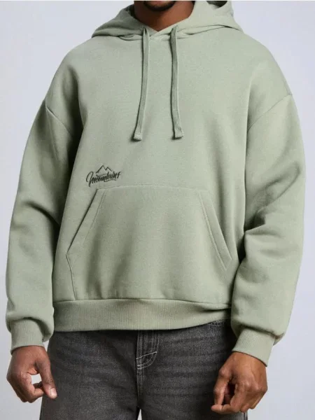 Sinsay Mikina s kapucí Comfort Fit s výšivkou zelená