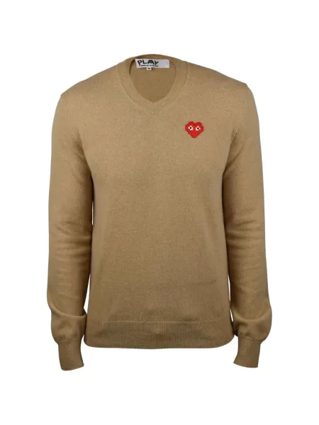 Pulover Comme Des Garcons Play cu decolteu în V cu motiv cu inimi