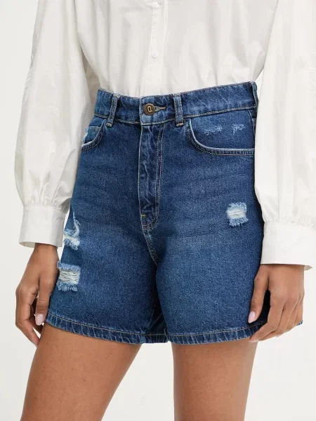 Answear Lab szorty jeansowe gładkie high waist granatowy