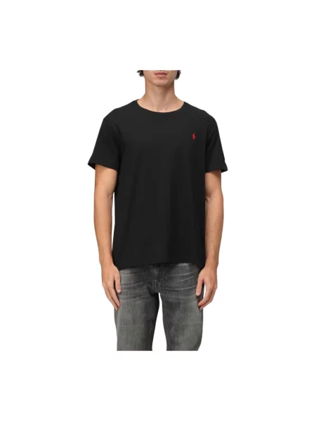 Koszulka polo Polo Ralph Lauren z dżerseju z dekoltem w kształcie litery U z długim rękawem czarna