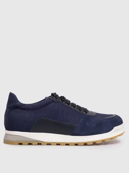 Комбіновані кросівки з вишивкою емблеми Isaia сині