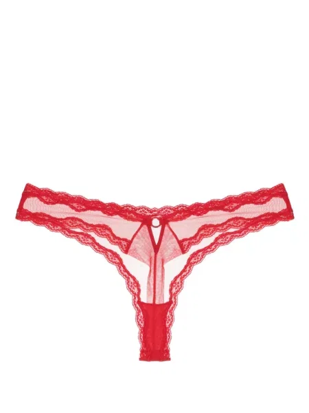 Chiloți tanga Fleur Du Mal cu model floral transparente din tul roșu