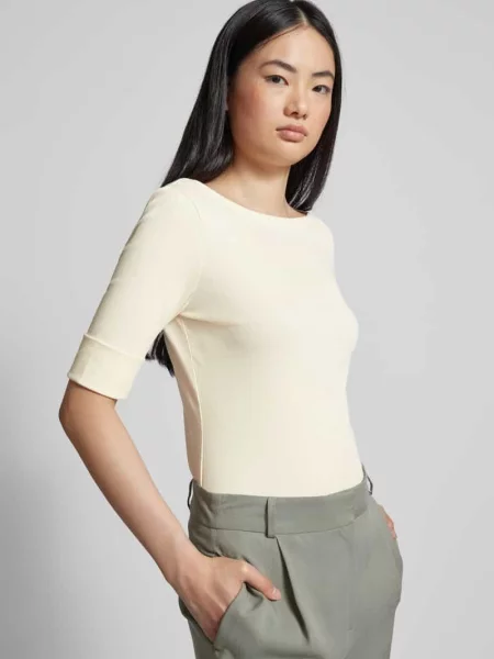 T-shirt krój slim fit z czystej bawełny Lauren Ralph Lauren beżowa