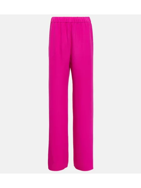 Pantaloni Valentino cu talie înaltă de mătase roz
