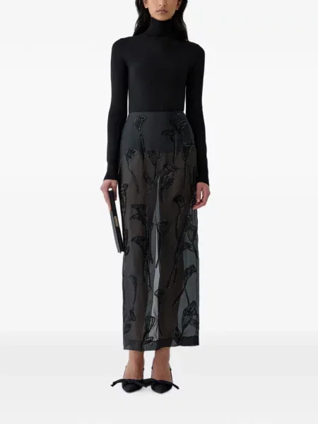 Gėlėtas midi sijonas Carolina Herrera organza juoda
