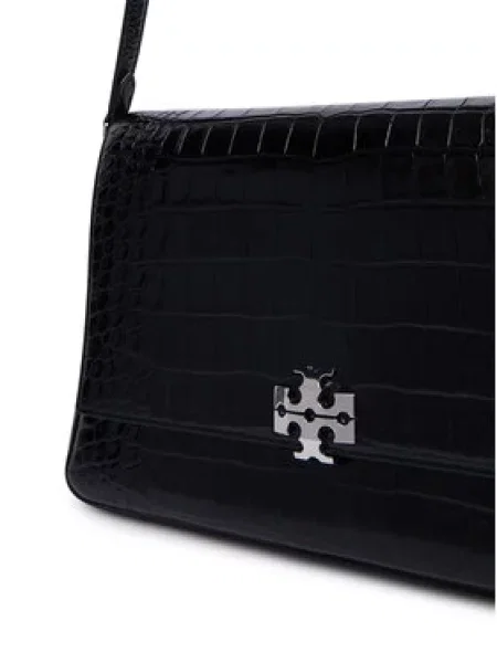 Torbica Tory Burch Charlie Embossed Croc Shoulder Bag crna