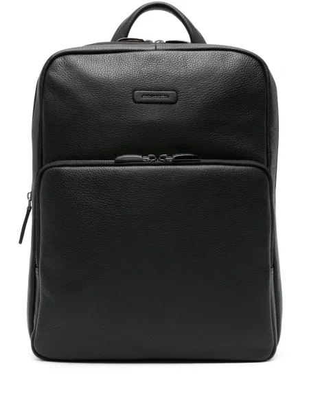 Rucsac Piquadro din piele cu autograf negru