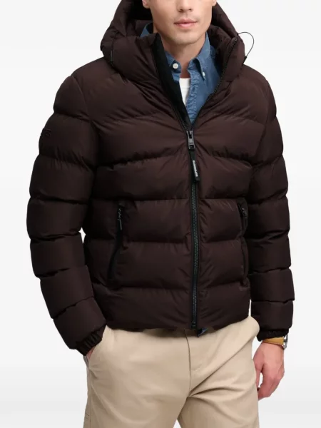 Geacă cu puf Superdry cu glugă maro