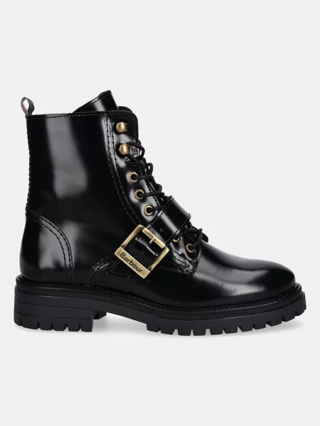 Barbour botki skórzane Ouseburne na płaskim czarny