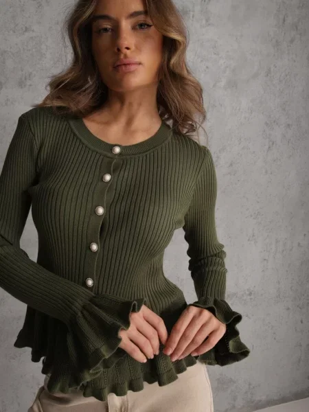 Kardigan w Prążki z Falbankami i z Cyrkoniami Danareia zielony