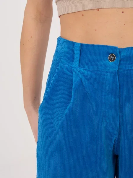 Pantaloni Rue Paris de catifea albastru